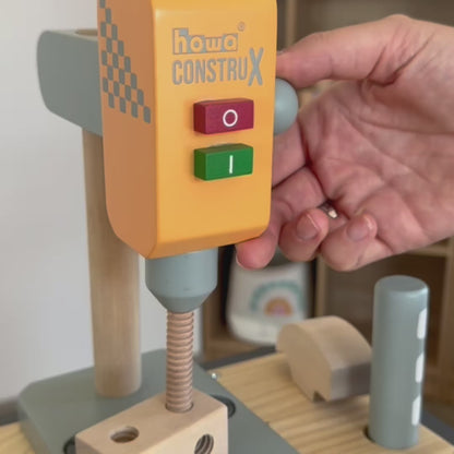howa Kinderwerkbank CONSTRUX aus Holz – höhenverstellbare Werkbank mit Werkzeug und Zubehör 4909